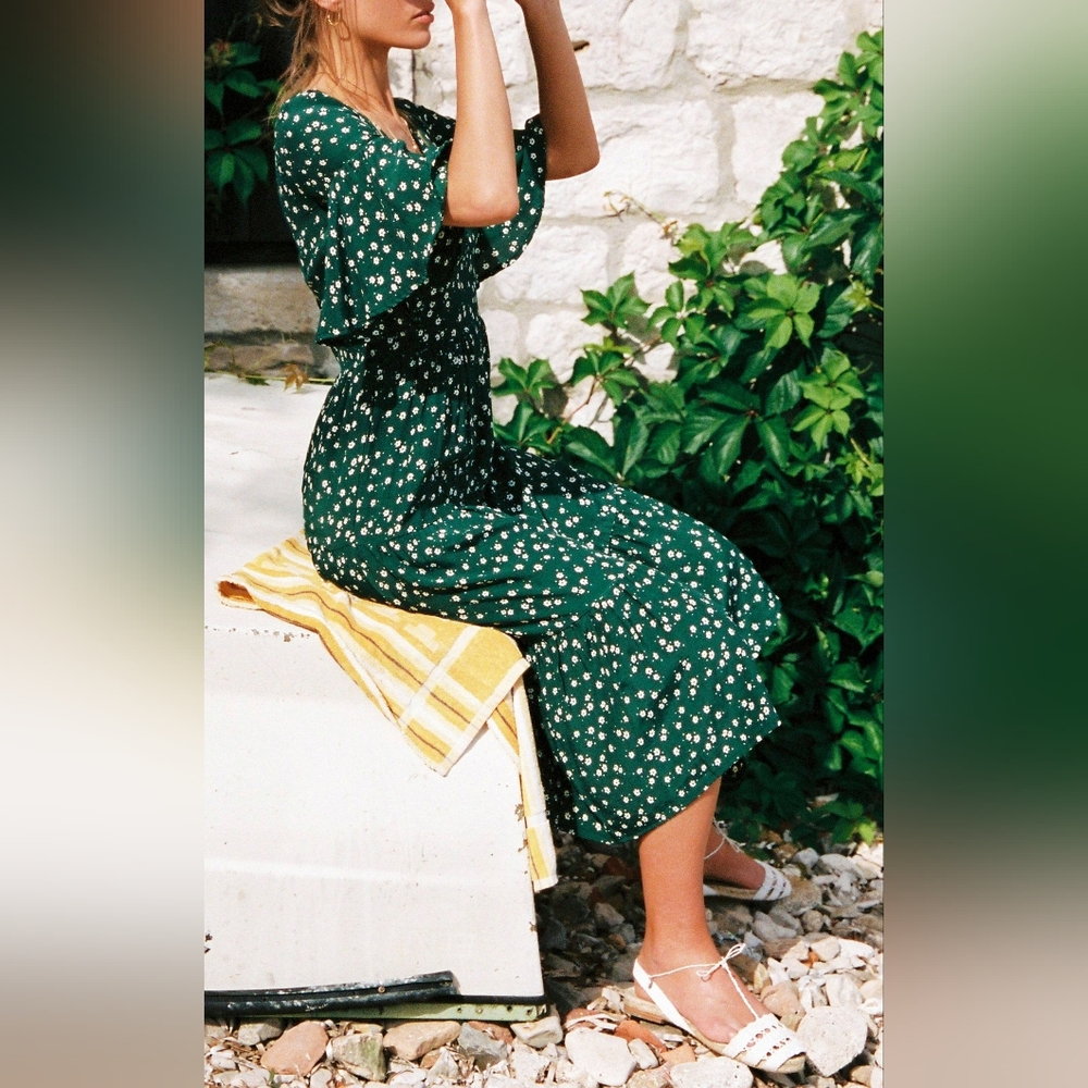 Faithfull the Brand Emerald Floral Midi Dress